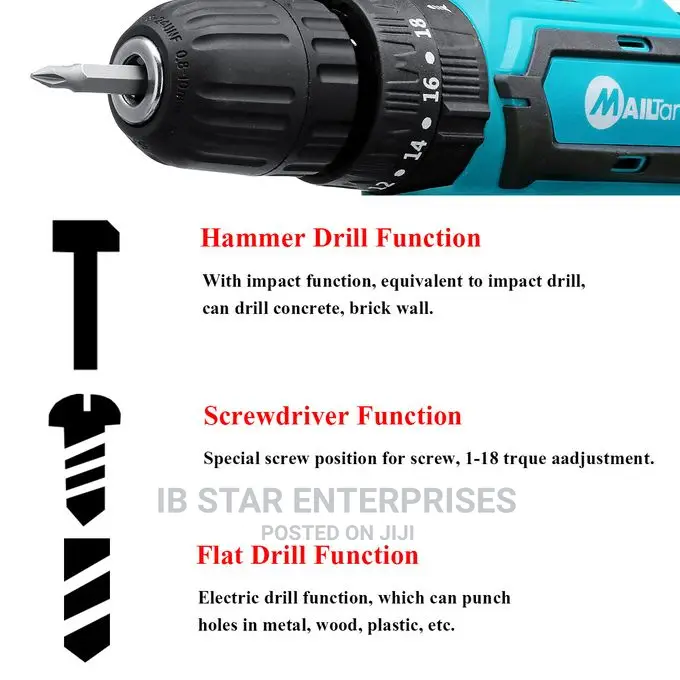 6000mah Cordless 3IN1 32V 2 Batteries Rechargeable Drill