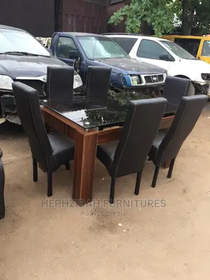 6 Seater Brown Dining With Glass Top