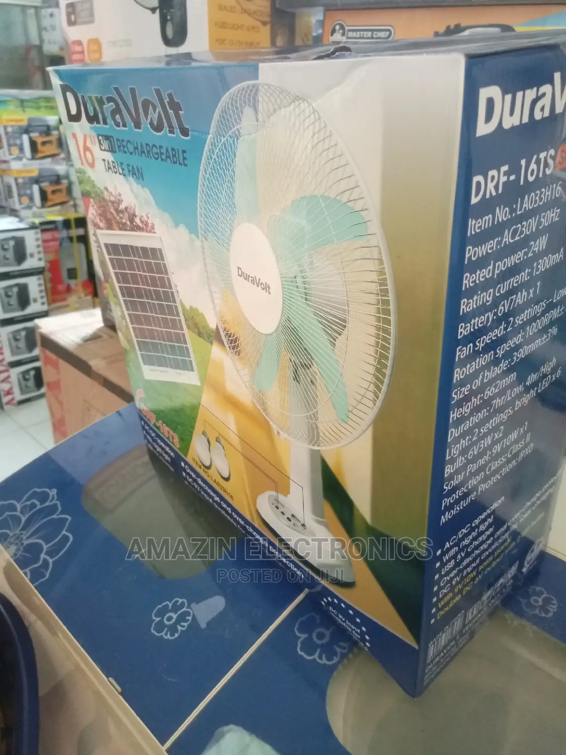 Duravolt 12 Inches Rechargeable Fan With Solar Panel Bulb
