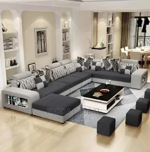 U-Shaped Couch. Sectional Sofa Chairs With Table and Stools. Edb06
