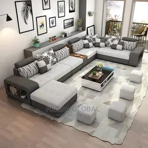 U-Shaped Sectional Sofa Chairs With Table and Stools. Ga08