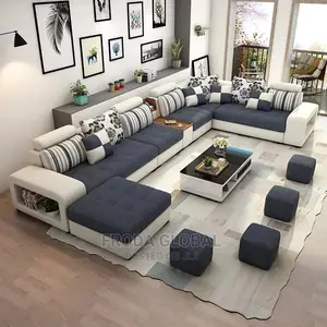 U-Shaped Couch. Sectional Sofa Chairs With Table and Stools. Lil02