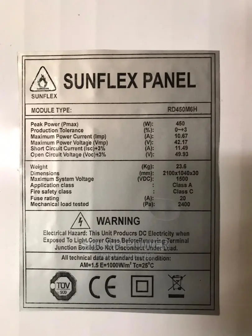 Sunflex High Efficiency Solar Panel 450w Mono