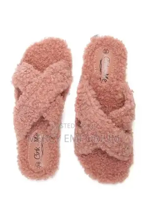 Fluffy Blush Pink Borg Cross Over Slippers