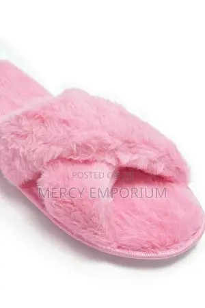 Pink Cross Front Fluffy Slippers