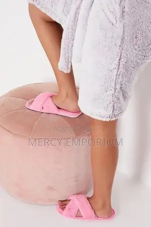 Pink Cross Front Fluffy Slippers
