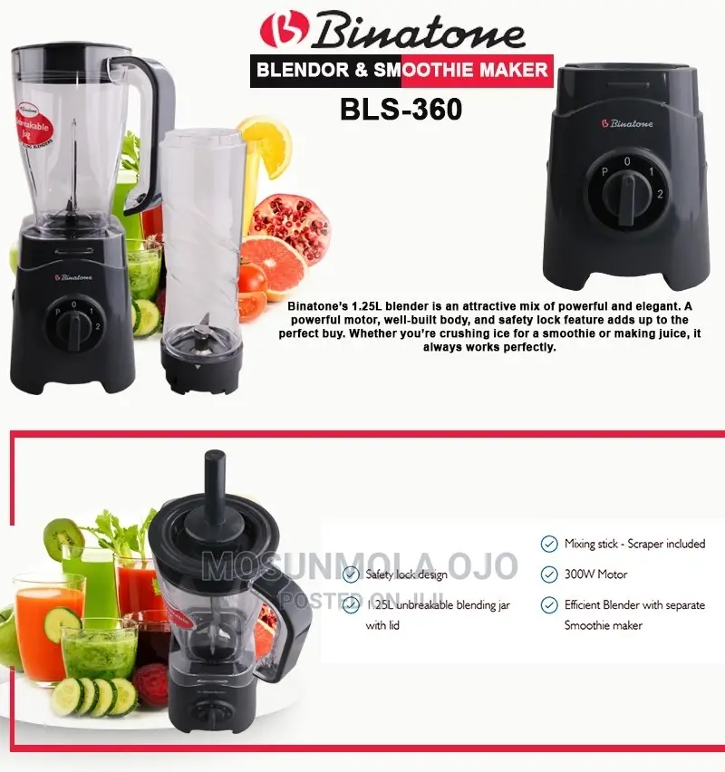 1.25 Litres Binatone BLS-360 Blender Smoothie Maker