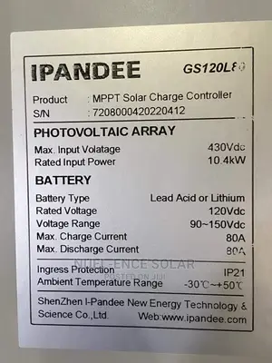 80ah 120v MPPT Ipandee Charge Controller