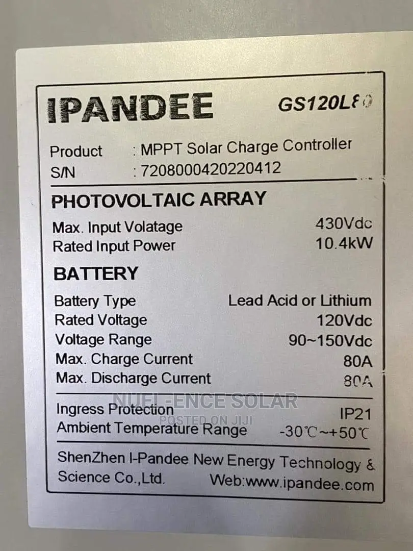 80ah 120v MPPT Ipandee Charge Controller