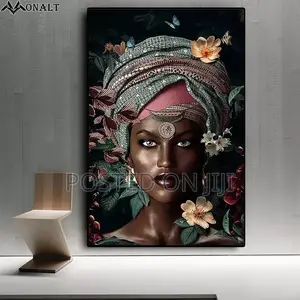 Aftica Girl Abstract Flowers Wall Art