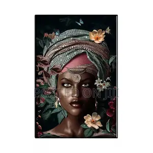 Aftica Girl Abstract Flowers Wall Art