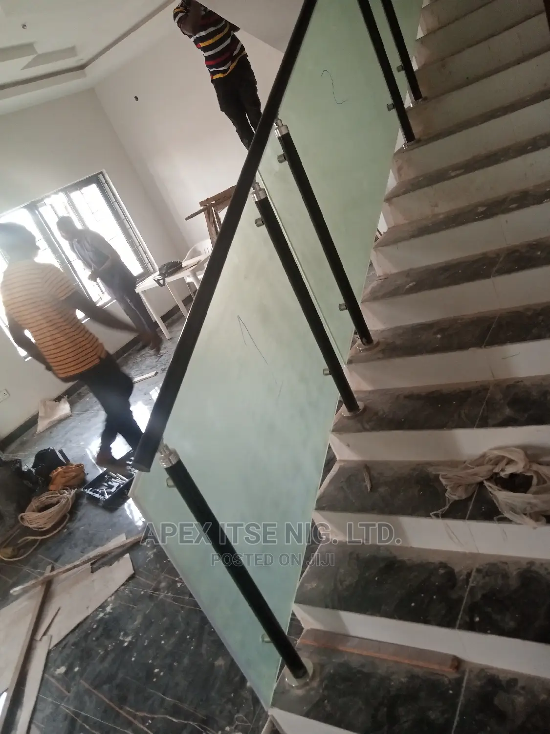 Black Pipe Staircase Frost Glass