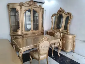 Modern Royal Gold Dinning Table Set, Buffet and Wine Bar