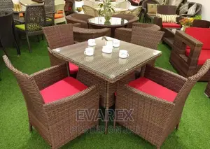 Outdoor Bar/Poolside 4 Chairs With Table. Rattan Brown