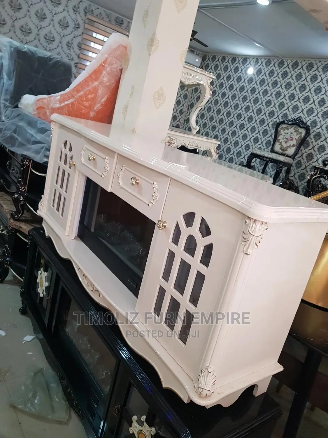 Fireplace  Classic Tv Stand With Various Storage Spaces.