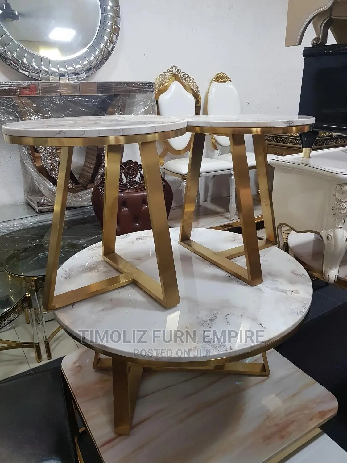 Marble Centre Table With Two Side Table Made With Gold Frame
