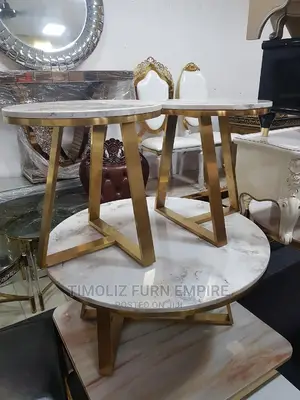 Marble Centre Table With Two Side Table Made With Gold Frame
