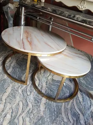Round Marble 2in1 Center Table, With Golden Frame.