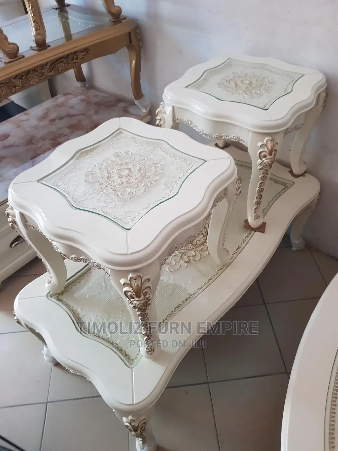 Classic Center Table With Two Sides Stools, Modern Design.