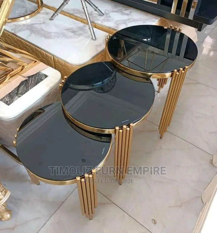 Extendable Side Table With Gold Frame/3 in 1-Black.