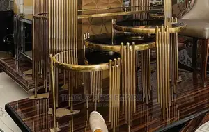 Exclusive 3in1 Side Tables With Golden Frame and Leg-Black.