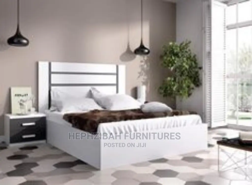 6 by 6 White Bedframe With Bedside Drawer