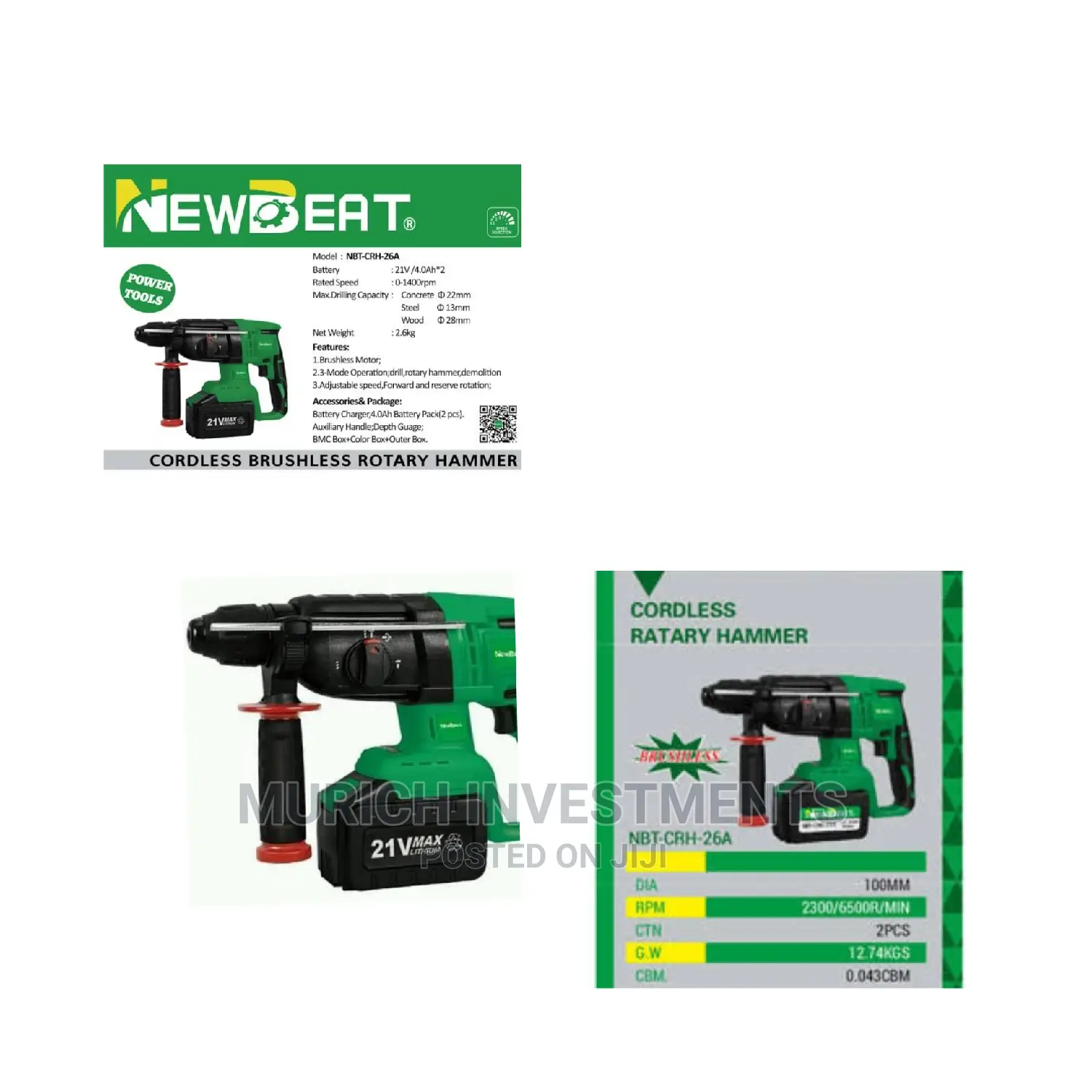 Newbeat Cordless Brushless Rotary Hammer