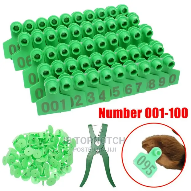 25/100 Goat Ear Tag 001-100 Number Cow Ear Tag Plastic Livestock Ear