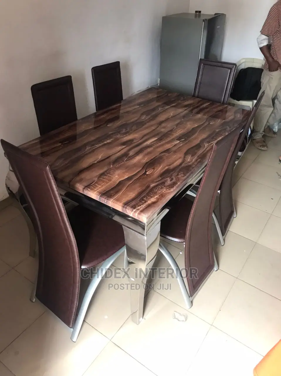 Luxury 6 Seater Marble Top Dining Table Set.