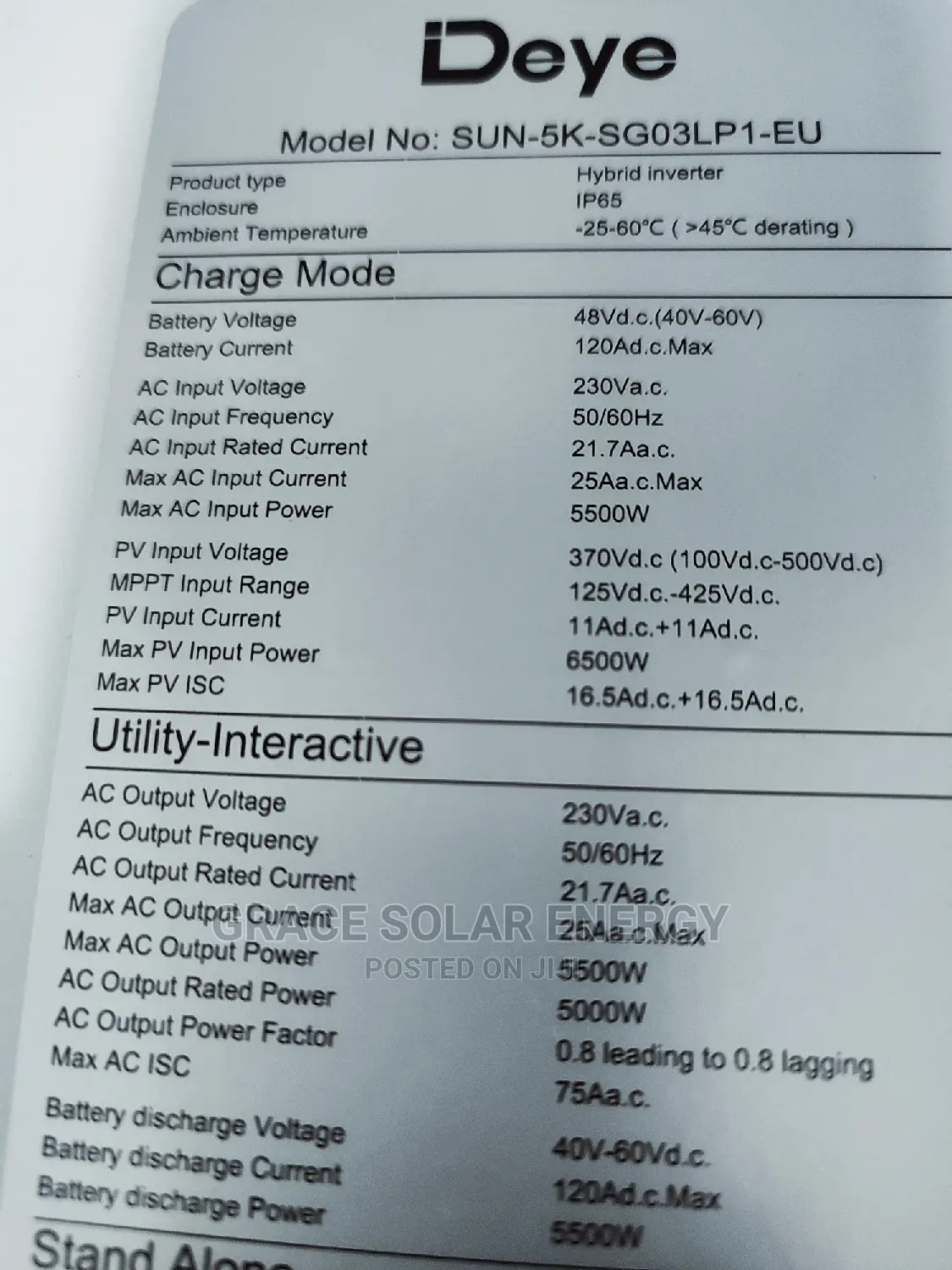 5kva Deye Hybrid Inverter