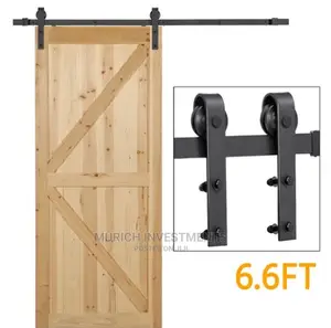 6.6ft Single Black Steel Sliding Barn Wood Door Kit Trackset