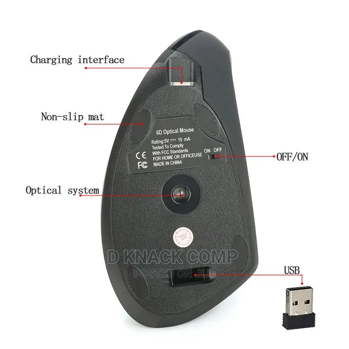 Wireless Mouse Vertical Mice Ergonomic Rechargeable 3 Dpi